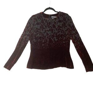 Vtg Gruppo Americano Velvet Silk Lined Blouse Women Large Black Red Floral Sheer